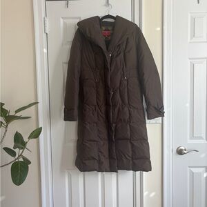 Cole Haan Down Puffer Quilted Coat Brown with Pillow Collar, Medium